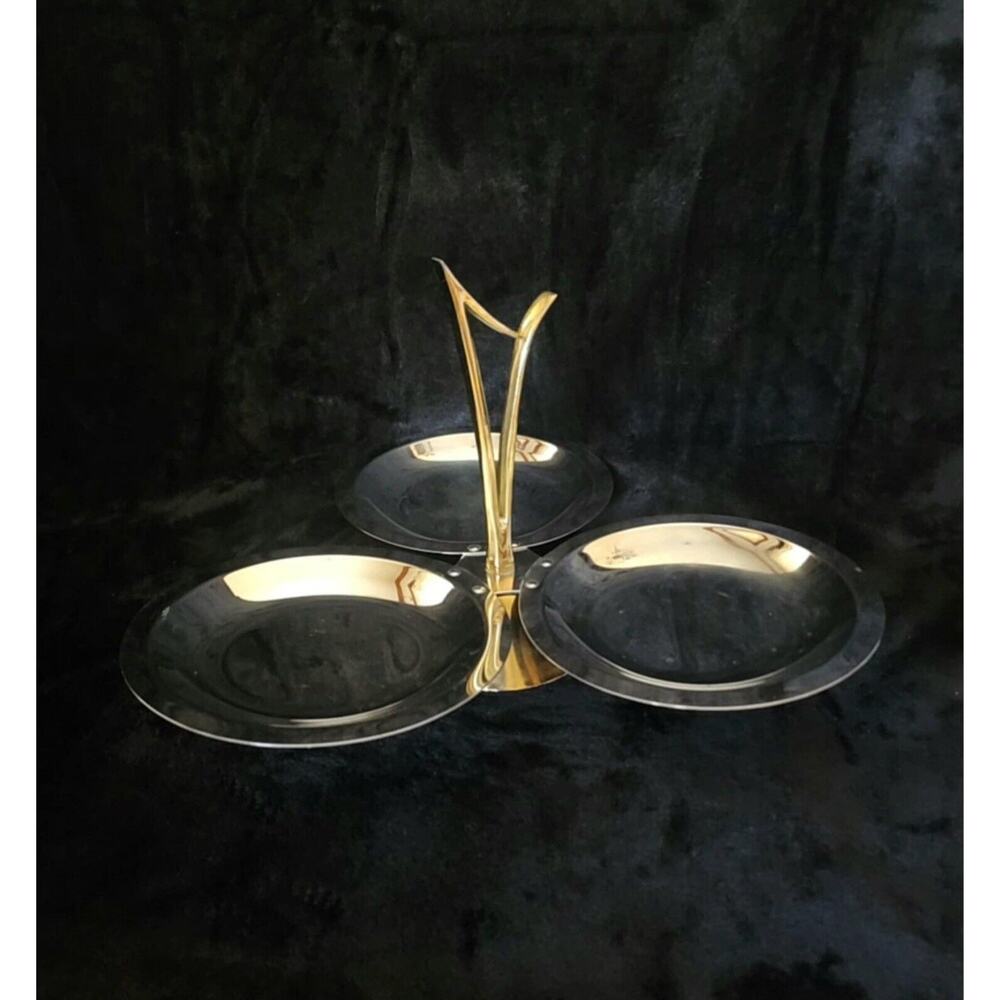 Mid Century MCM KROMEX Stainless Steel 3 Tiered Atomic Style Serving Piece Tray